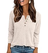 AUTOMET Long Sleeve Henley Shirts Women's Business Casual Lightweight Sweater Tops