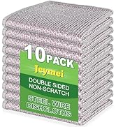 Jeymei 10pcs Non Scratch Wire Dishcloth Multipurpose Wire Dishwashing Rag for Wet and Dry,Metal S...