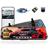 YKT 4K Mirror Dash Cam, Rear View Mirror Camera for Car with 2K Camera and 64GB Card, 10' Touch S...