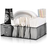 VIKEYHOME Paper Plate Organizer for Countertop, Metal Silverware Caddy with 6 Compartments for Pl...