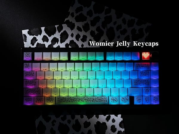 Womier Keyboard Keycaps Jelly, White Ceramic Keycaps Style, Leopard Print Key caps