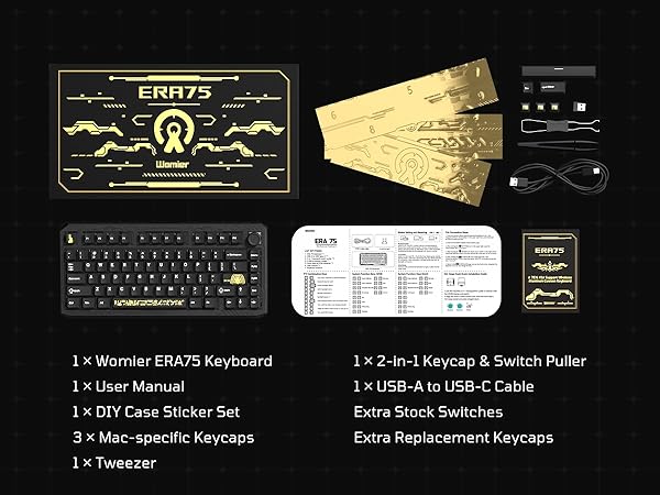 Wireless Gaming Keyboard Black Knob, 75% Aluminum Mechanical Keyboard QMK/VIA