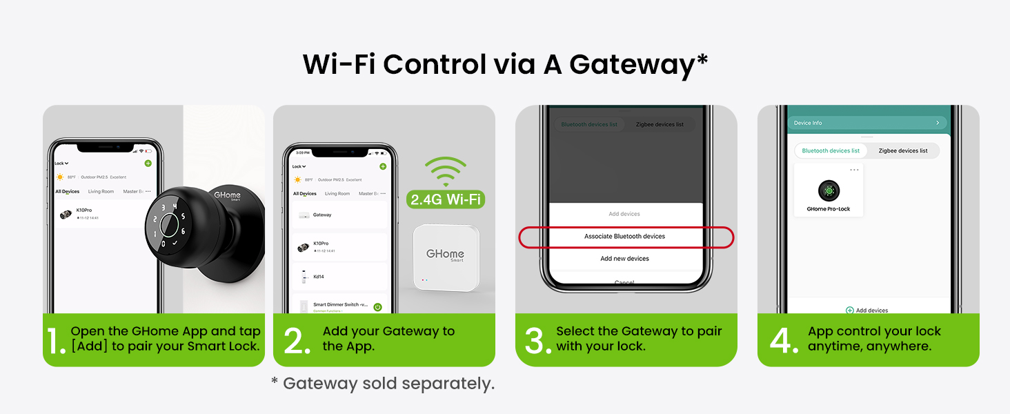 ghome smart lock wifi control via gateway door knob easy to install secure to use