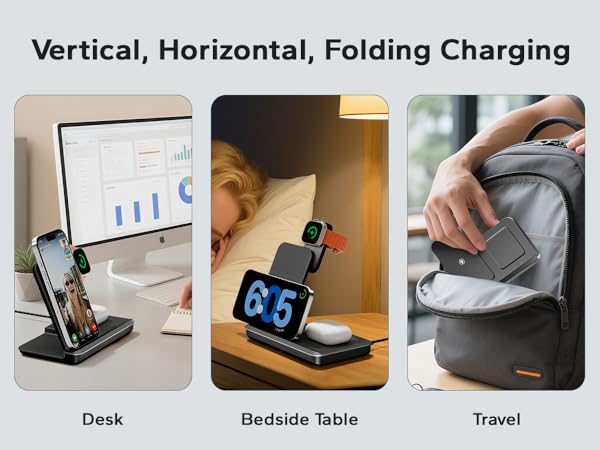 travel charger for multiple devices apple 3 in 1 charging station wireless iphone combo bedside
