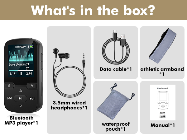 64GB MP3 Player with Bluetooth 5.3 and Clip, Portable HiFi Sports Music Player for Kids (28g)