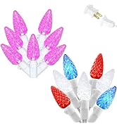FESTIA 4th of July Lights Red White Blue C6 LED White Wire Patriotic Decorations Lights Outdoor w...