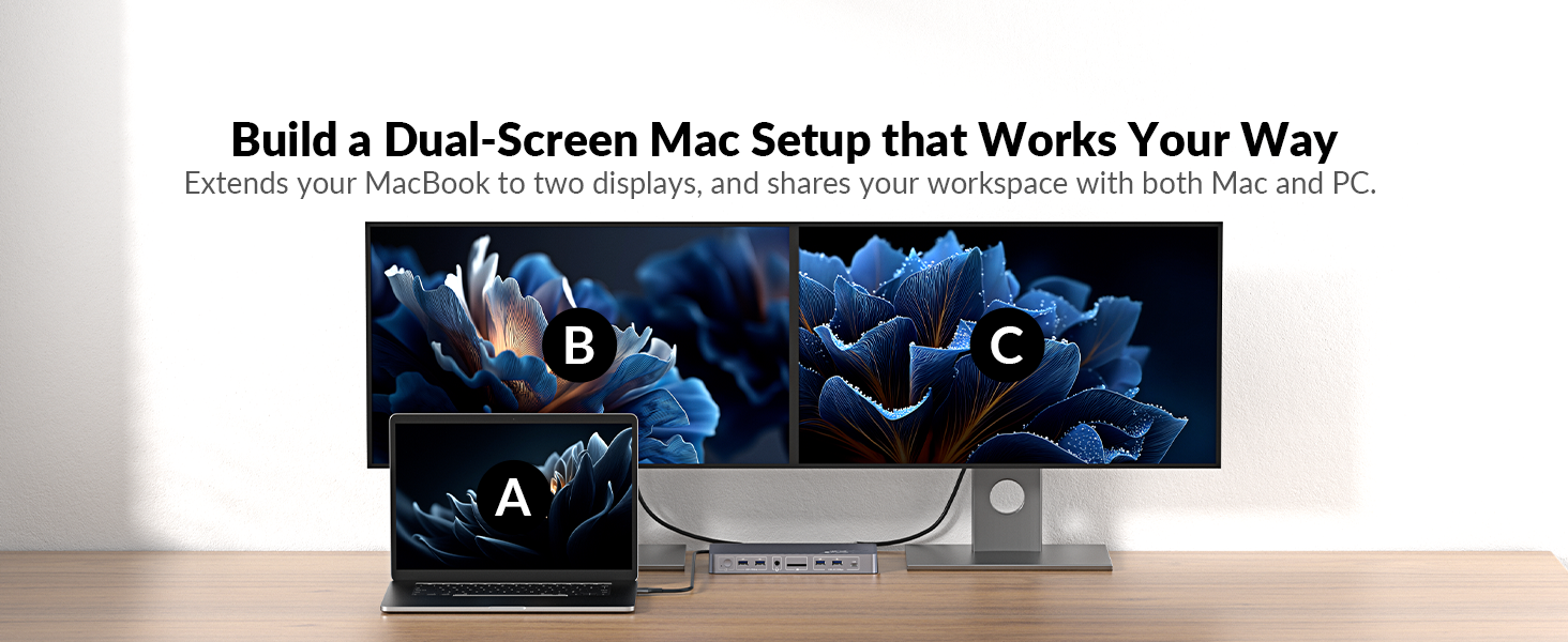 KVM switch docking station for macbook and PC 2 monitors, plug and play