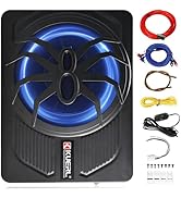 Yaeccc 10" 800W Slim Under Seat Car Subwoofer - Built-in Amplifier, Blue Color LED Ambient-Light ...