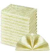 HommxJF 12 Pieces Wave Scroll Damask Jacquard Satin Napkins Light Yellow Cloth Napkins 17 x 17 in...
