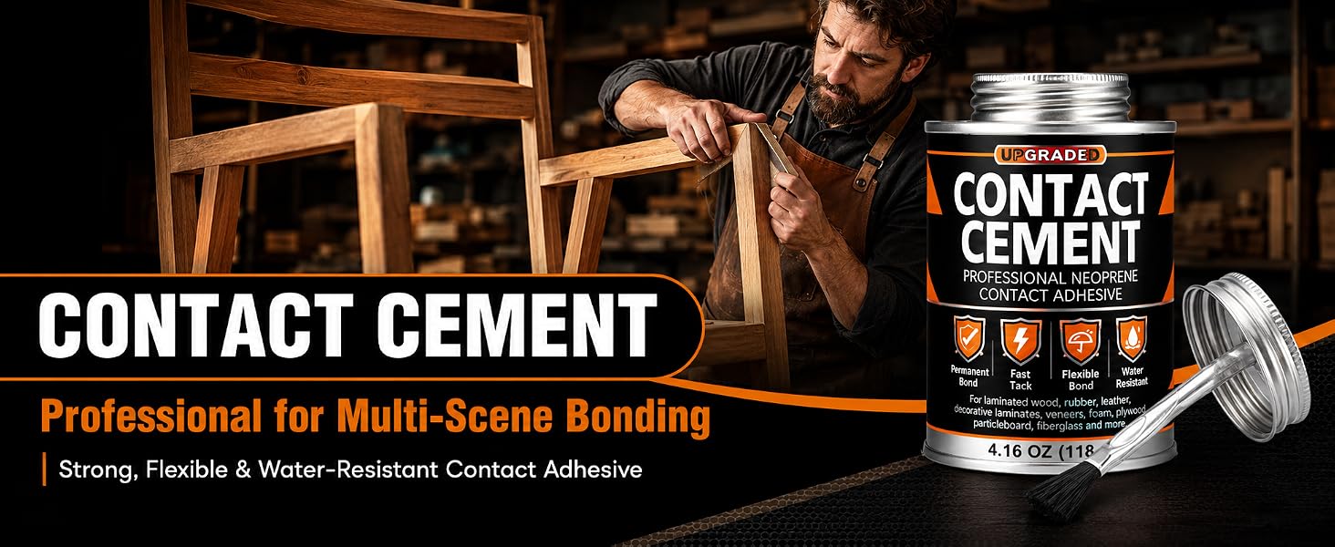 Contact cement for industrial-strength woodworking and multi-scene bonding