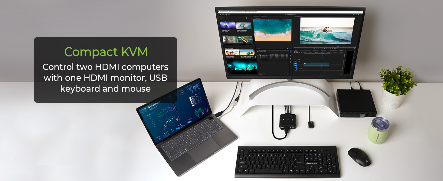 GCS92HU - Compact KVM, Control two HDMI computers with a single monitor, keyboard and mouse