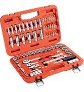 Jetech 75PCS Metric Socket Set, Includes 1/4 Inch and 3/8 Inch Drive Standard/Deep Sockets, Quick...