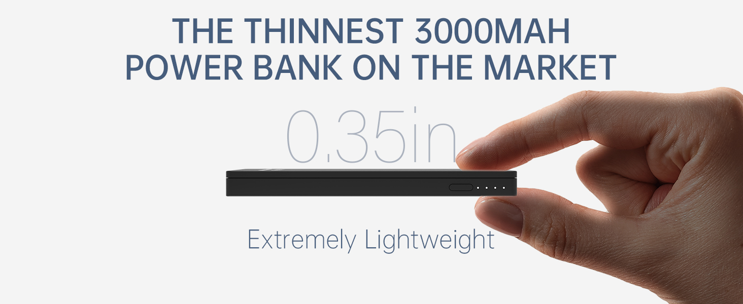 Dual USB Output Super Slim Power Bank Ultra Thin, Attom Tech 3000mAh Portable Charger Mini