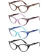 Kerecsen 4 Pack Ladies Stylish Cateye Reading Glasses Spring Hinge Readers for Women