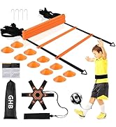 GHB Pro Agility Ladder Soccer Kick Trainer Set 20ft 12 Rung10 Cones and 4 Stakes Speed Agility Fo...