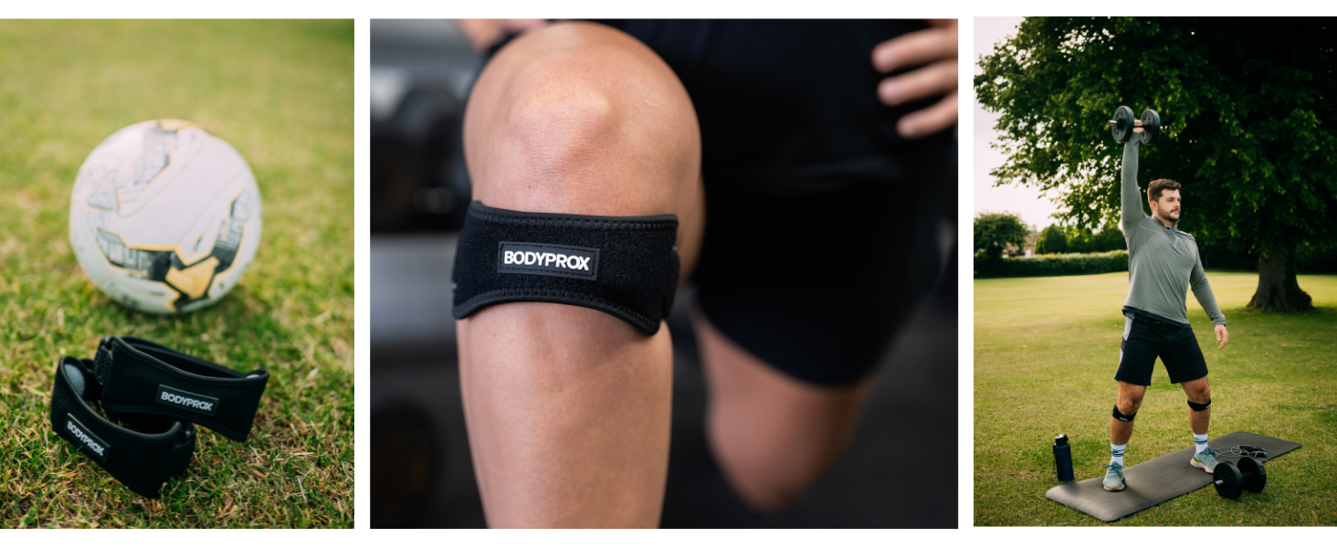 Man working out in a park wearing knee straps