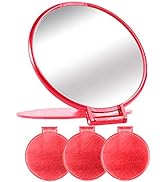 Compact Mirror Bulk Round Makeup Mirror for Purse, Set of 3, 2.6"L x 2.37"W (Red)