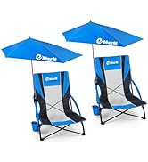 EMERIT Low Beach Chairs for Adults, Sling Beach Chair with Umberalla, Folding Backpack Camping Ch...