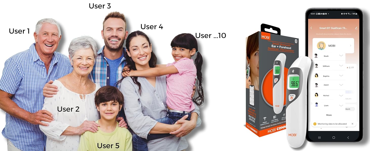 MOBI Connect Smart DualScan Bluetooth Ear &amp; Forehead Thermometer