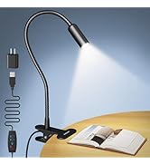 Glocusent Clip on Light: 10 Brightness Levels from 20 to 180LM LED Reading Light with Clamp and F...
