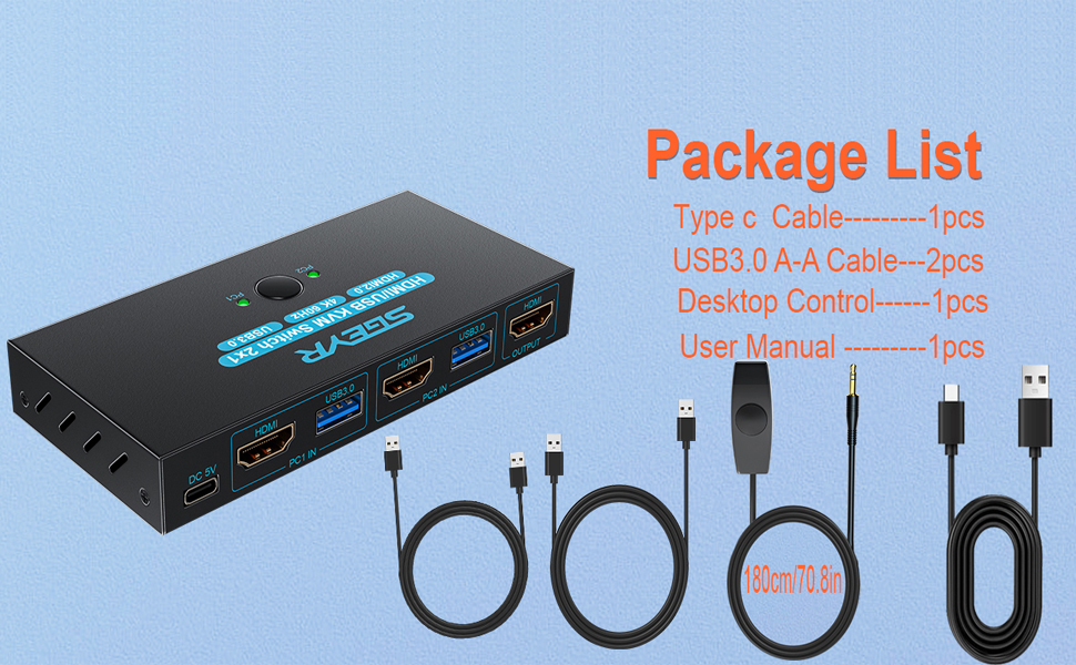 HDMI KVM Switch 1 Monitors 2 Computers with USB 3.0