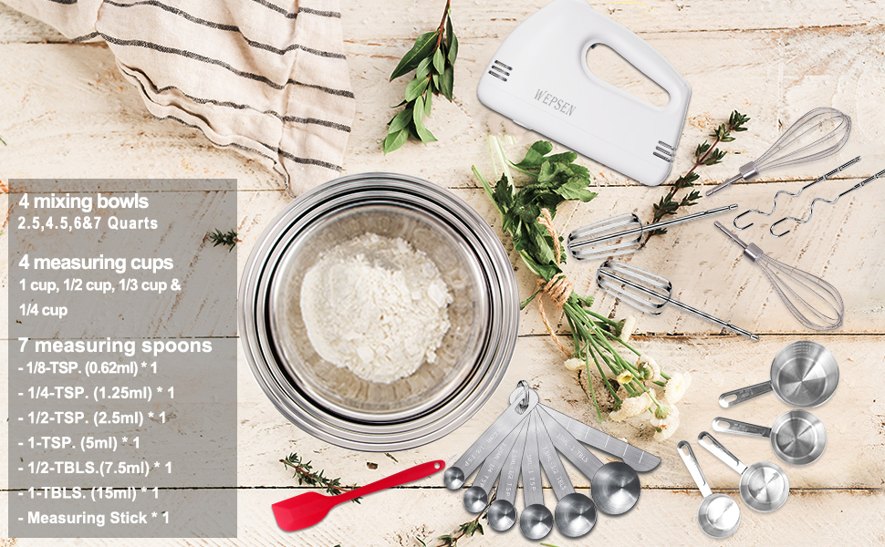 kitchen hand held whipper whisk electric hand mixers stainless bowl set measuring utensils