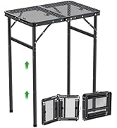 GARLLEN Folding Grill Table, 3 Adjustable Height Lightweight Camping Table with Heat-Resistant Ta...