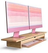 WELL WENG Bamboo Monitor Stand with Large Storage Drawer, 42 Inch Ergonomic Computer Riser for De...
