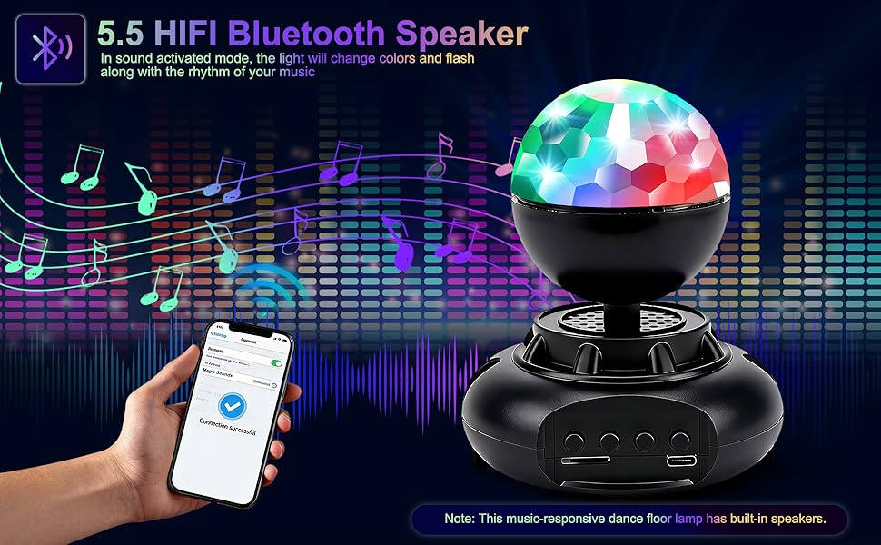 Party Disco DJ Strobe Ocean Projection Light, HiFi Bluetooth 5.5 Speaker,