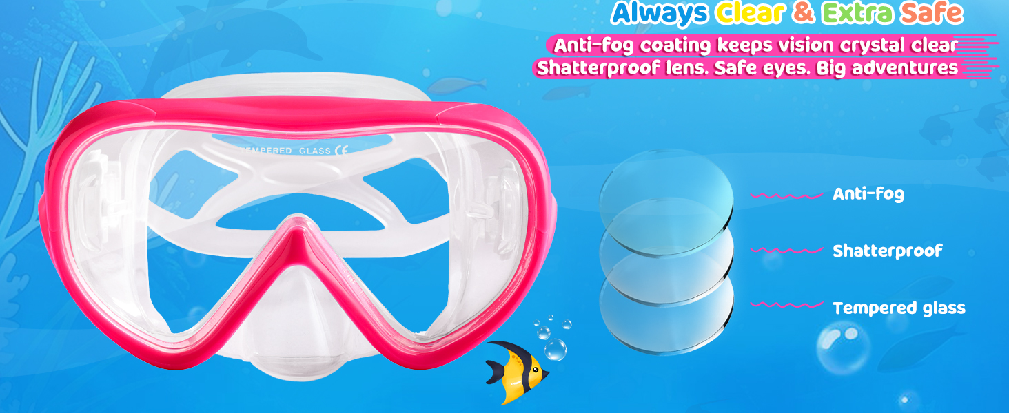 Kids Goggles with Nose Cover Kids Swim Goggles180° Clear View Snorkel Diving Mask for 5-15 Anti-Fog