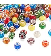 Craftdady 100Pcs Glow in The Dark Lampwork European Beads 14x9-10mm Large Hole Glass Rondelle Spa...