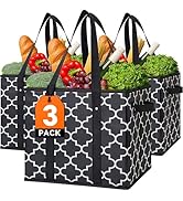 WISELIFE Reusable Grocery Bags 3-Pack Foldable Washable Large Storage Bins Basket Water Resistant...