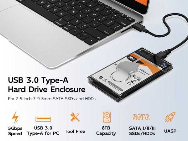 Usb 3.0 C to 2.5 inch 2.5” sata hdd ssd external hard drive disk enclosure docking station