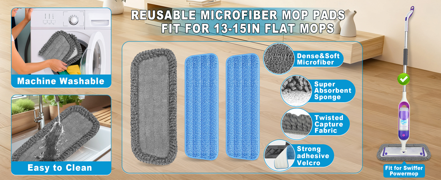 Washable mop pads for BPAWA spray mop