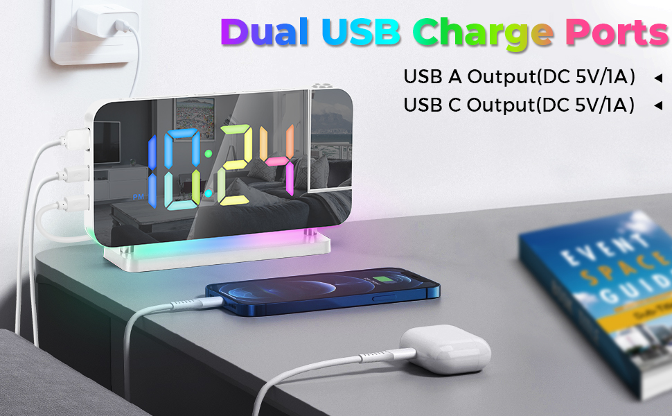 led mirror digital Projection alarm clock 