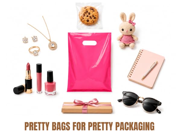 Pink gift bags for jewelry, cosmetics, treats, stationery, and small gifts.