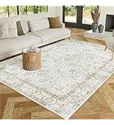 LIVEBOX 5x7 Washable Area Rug for Living Room, Soft Neutral Area Rug Non-Shedding Cream Rug for B...
