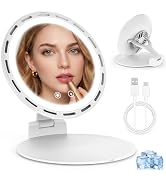 FRANO 3-in-1 Rechargeable Makeup Mirror with Fan, 6.5'' Bladeless Portable Table Fan with 3 Color...