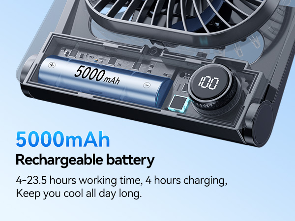 5000mAhRechargeable battery fan portable desk fan Digital display 