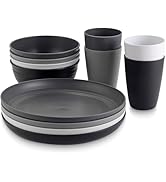 Anbte Plastic Camping Plates and Bowls Set, 12pcs Unbreakable Camping Dinner Set for 4, Reusable,...