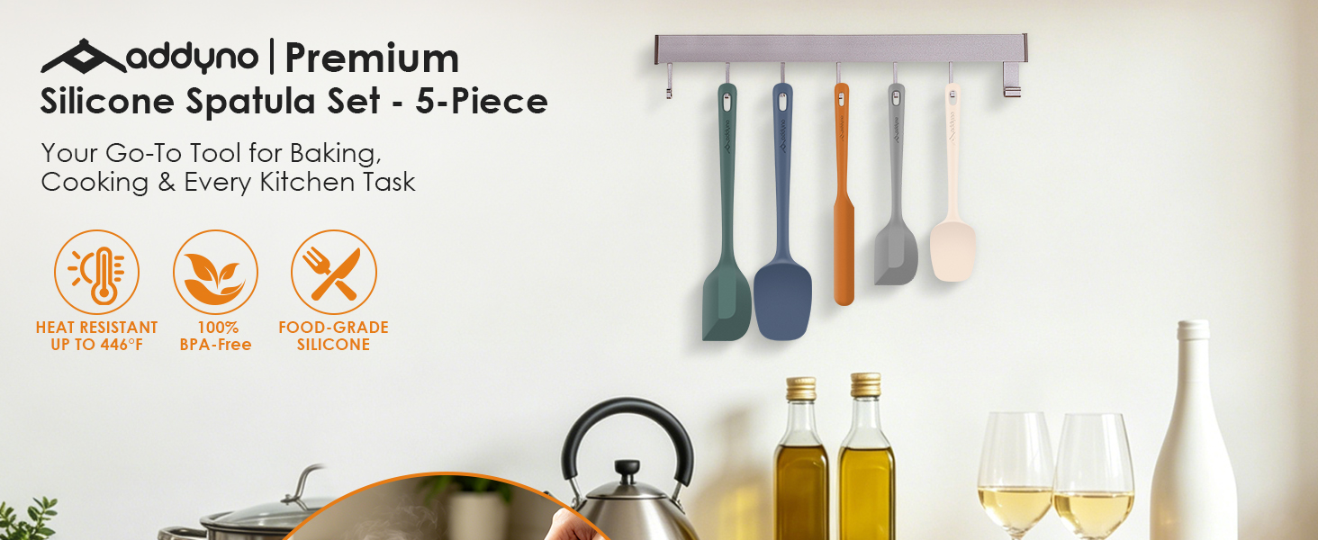 Addyno 5-piece silicone spatula set, heat-resistant, BPA-free, food-grade for cooking