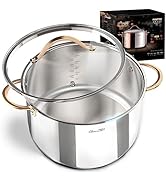 Ciwete 8 Quart Stock Pot, 18/10 Tri-Ply Stainless Steel Whole Clad Stock Pot with Lid, Integrated...