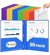 V-Opitos 30 Pack 2 Pocket Plastic Folders with 3 Prongs &amp; Clear Front Pocket, Bulk Heavy Duty Fol...