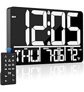 13" Digital Wall Clock Large Display with Remote, 25 Ringtones, Temperature, Calendar, 0-100% Aut...