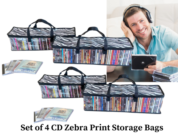 Evelots set of 4 Zebra Design CD Storage Bags
