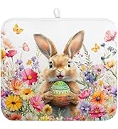 Spring Easter Dish Drying Mat for Kitchen Counter Easter Bunny Rabbit Eggs Flowers Dishes Drainer...