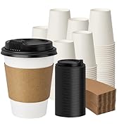 PACKINNO 12 oz 100 Pack Disposable Coffee Cups with Lids and Sleeves, Coffee Paper Cups with Lids...
