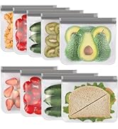 Lerine 10 Pack Stand-Up Reusable Sandwich Bags, Dishwasher Safe Leakproof Food Storage Bags, BPA ...