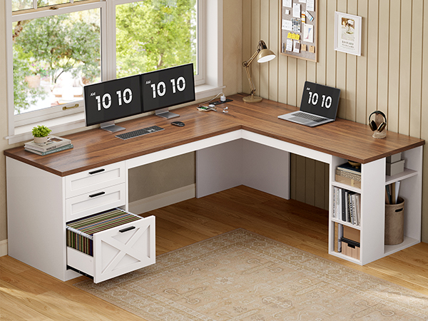 l shaped desk with drawers