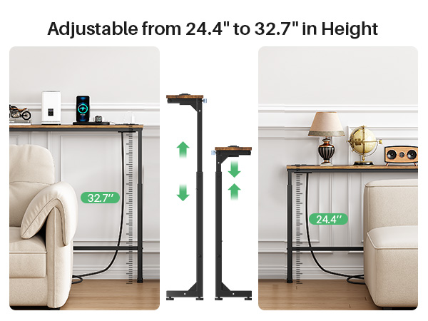 skinny console table behind couch